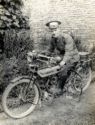 Unidentified motorcycle dispatch rider, 1915, courtesy British Library H. D. Girdwood collection